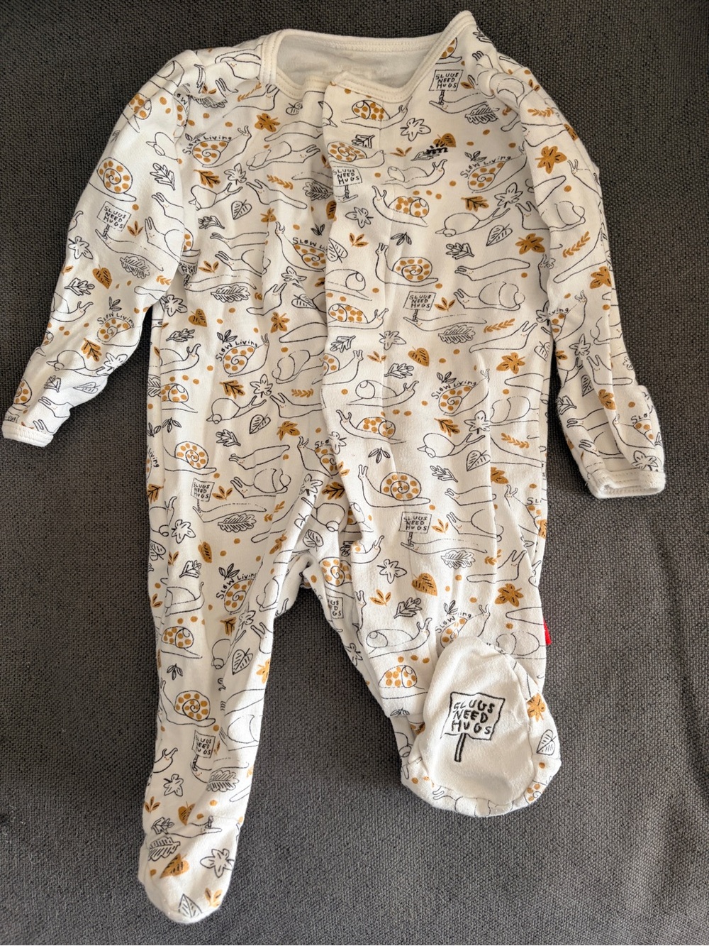 Baby Footed One-Piece in White with Mustard slug Print